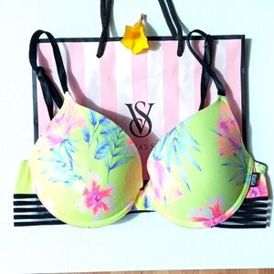 Victoria's Secret Pink Black and Pink Bra Wear Everywere Push Up Size34C